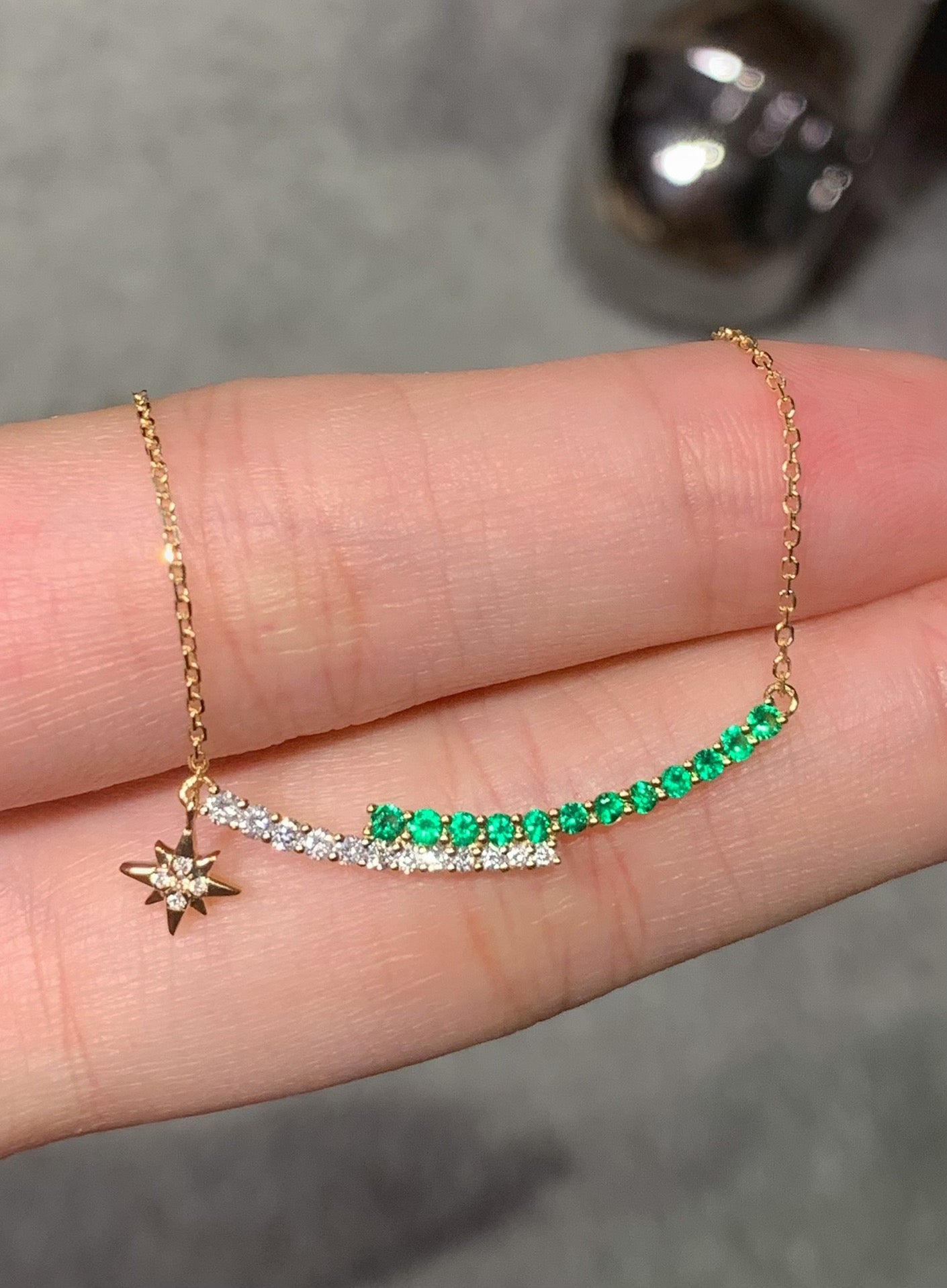 18K Yellow Gold With Round Emerald Necklace