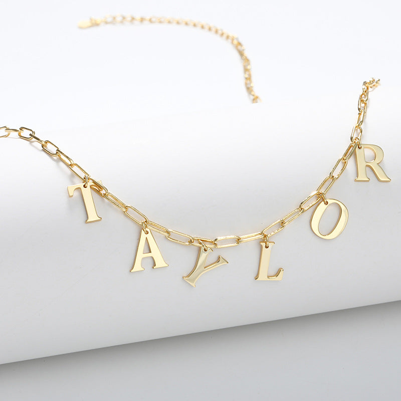 925 Sterling Silver Necklace New DIY Name TAYLOR Letters .18K Yellow Gold/Rhodium/Rose Gold Plated.