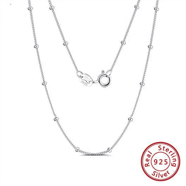 Sterling Silver 925 Italian Side Chain Necklace with 2.0mm Ball Bead Sterling Silver Necklaces Chains Jewelry