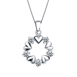 925 Sterling Silver Pendant Women Trendy Love Hearts White Garland With Cubic Zirconia