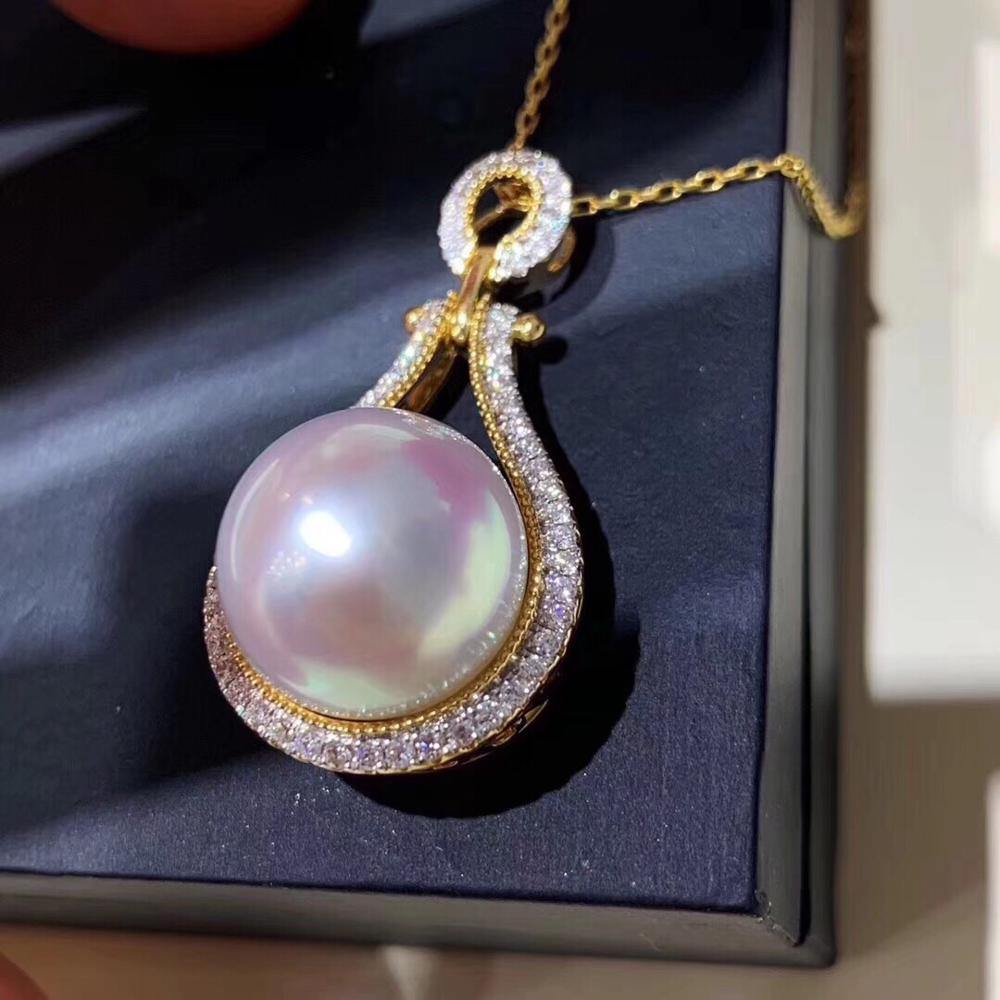 Fine Jewelry 18K Rose Gold Natural Australia Origin White Pearl 13-14mm Pendant Necklaces for Women FIne Pearls Pendants - jewelrycafee