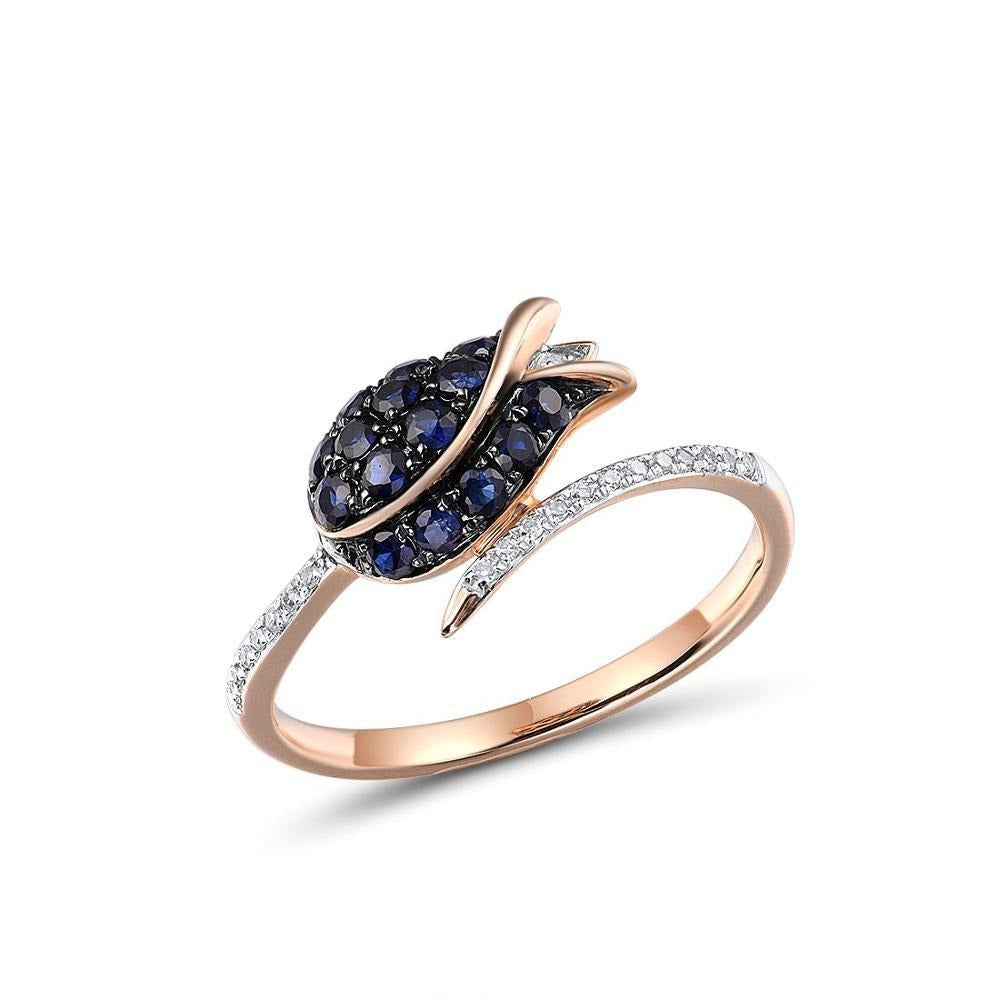 14K Rose Gold Ring For Women Ring shining Diamond Blue Sapphire Luxury Wedding Engagement Elegant Fine Jewelry.