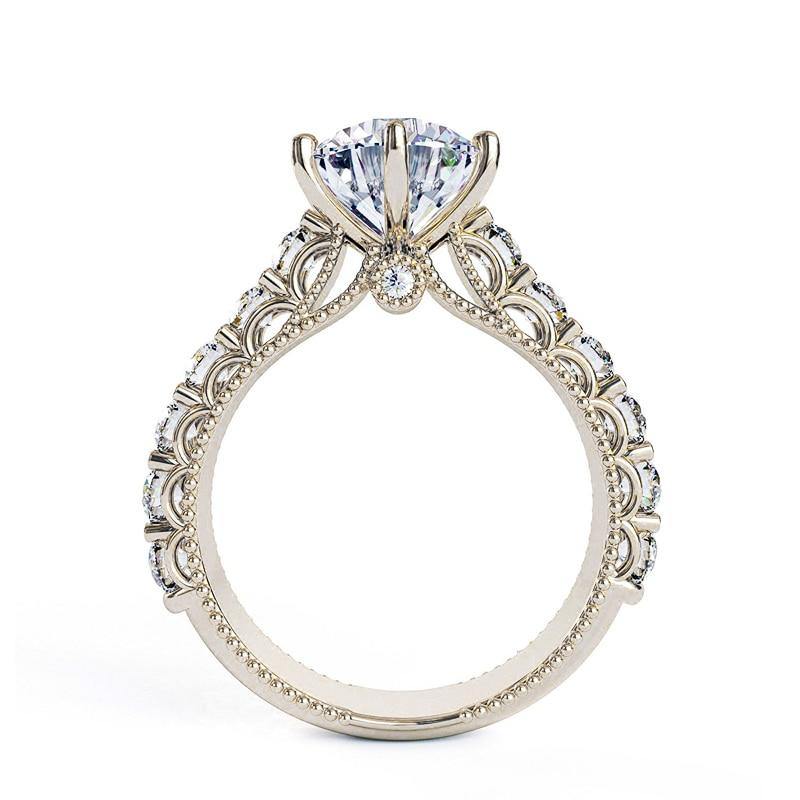 EDI Royal Vintage Ring 14k White Gold 2 Carat Moissanites Lab Grown Diamond Engagement Wedding Ring For Women - jewelrycafee