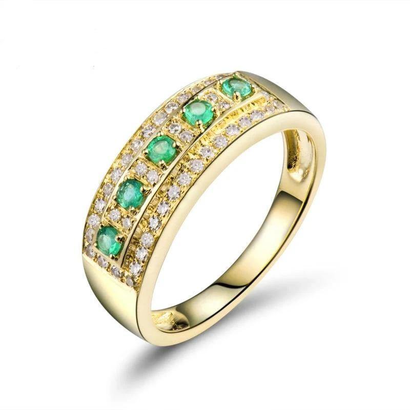 Diamond Rings Vintage Solid 18K Yellow Gold Natural Green Columbia Emerald Gemstone Wedding Men&Women Ring For Party Gift - jewelrycafee