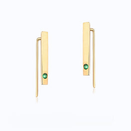 Natural Emerald 14K Gold Minimalist Strip Thin Earrings