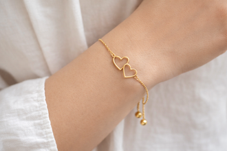 Gold-Tone Double Heart Adjustable Bracelet