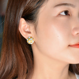 18K Gold Diamond Personality Fashion Braided Brushed Craft Earrings