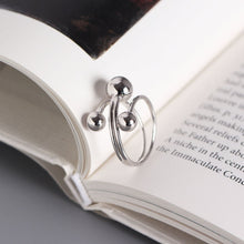 925 Sterling Silver Geometry Three Round Beads Cross Adjustable Ring