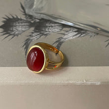 925 Sterling Silver Elegant Red Oval Natural Agate Adjustable Ring