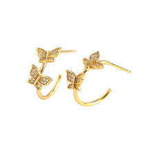 925 Sterling Silver Girl Two Flying CZ Butterflies Stud Earrings