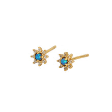 925 Sterling Silver Cute Mini Blue Created Opal CZ Flower Stud Earrings