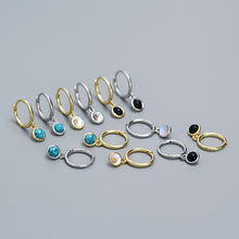 925 Sterling Silver Simple Round Created Agate Moonstone Turquoise Hoop Earrings