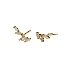 925 Sterling Silver Graduation CZ Olive Leaves Branch Stud Earrings