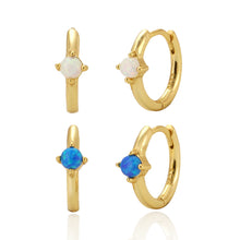 925 Sterling Silver Hoop Graduation Simple Round Natural Opal Earrings