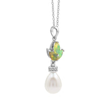 Natural 2.2 Gram Ethiopian Opal Gemstone With Oval Pearl Hanging Pendant in 925 Sterling Silver Material Necklace Fine Jewelry