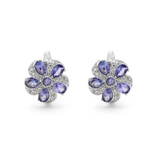 Floral Design Fine Jewelry Solid 925 Sterling Silver Natural Tanzanite Faceted Gemstone Handmade Hoop Earrings Women Party