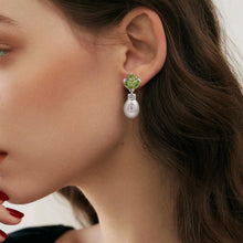 925 Sterling Silver Dangle Drop Earrings Triple Marquise Cut Green Peridot With Round Hanging Pearl Gemstone Fine Jewelry