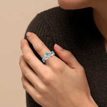 925 Sterling Silver 10x6MM Ring Fine Jewelry Multi Plated Natural Round White Topaz With Turquoise Gemstone Dainty 3.2 Gram Ring