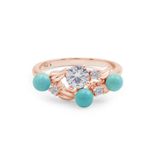 925 Sterling Silver 10x6MM Ring Fine Jewelry Multi Plated Natural Round White Topaz With Turquoise Gemstone Dainty 3.2 Gram Ring