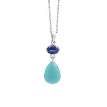 925 Sterling Silver 28x8.5x7 MM Natural Kyanite & Turquoise Gemstone Multi Plated 3.5 Gram Pendant Chain Necklace Fine Jewelry