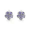 Floral Design Fine Jewelry Solid 925 Sterling Silver Natural Tanzanite Faceted Gemstone Handmade Hoop Earrings Women Party
