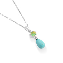 925 Sterling Silver 28x8.5x7 MM Natural Kyanite & Turquoise Gemstone Multi Plated 3.5 Gram Pendant Chain Necklace Fine Jewelry