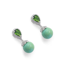 Attractive Solid 925 Sterling Silver Natural 6x4 MM Chrome Diopside & 8 MM Turquoise Gemstone Drop Dangle Earrings Fine Jewelry
