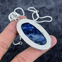 925 Sterling Silver Sodalite Pendant Necklace Trendy Oval Shape Gemstone Fine Jewelry for Wedding Men's Women's Engagement Link