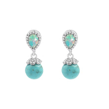 925 Sterling Silver Statement Dangling Drop Earrings With 4.5 Gram Pear Shape Ethiopian Opal & Round Turquoise Gemstone  Fine Jewelry