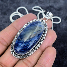 925 Sterling Silver Sodalite Pendant Necklace Trendy Oval Shape Gemstone Fine Jewelry for Wedding Men's Women's Engagement Link