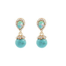 925 Sterling Silver Statement Dangling Drop Earrings With 4.5 Gram Pear Shape Ethiopian Opal & Round Turquoise Gemstone  Fine Jewelry