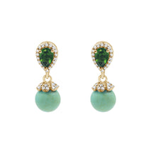 Attractive Solid 925 Sterling Silver Natural 6x4 MM Chrome Diopside & 8 MM Turquoise Gemstone Drop Dangle Earrings Fine Jewelry