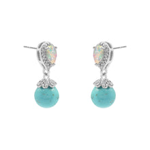 925 Sterling Silver Statement Dangling Drop Earrings With 4.5 Gram Pear Shape Ethiopian Opal & Round Turquoise Gemstone  Fine Jewelry