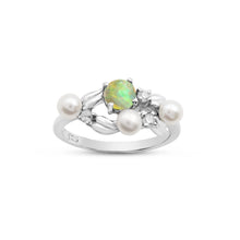 925 Sterling Silver Natural Ethiopian Opal With Pearl Round Shape Faceted Gemstone Engagement Wedding Rings Fine Jewelry