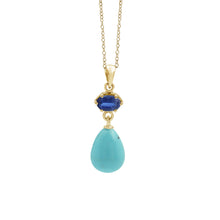 925 Sterling Silver 28x8.5x7 MM Natural Kyanite & Turquoise Gemstone Multi Plated 3.5 Gram Pendant Chain Necklace Fine Jewelry