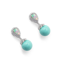 925 Sterling Silver Statement Dangling Drop Earrings With 4.5 Gram Pear Shape Ethiopian Opal & Round Turquoise Gemstone  Fine Jewelry