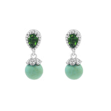 Attractive Solid 925 Sterling Silver Natural 6x4 MM Chrome Diopside & 8 MM Turquoise Gemstone Drop Dangle Earrings Fine Jewelry