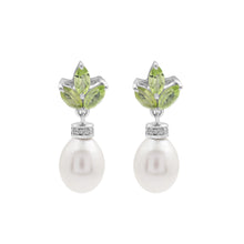 925 Sterling Silver Dangle Drop Earrings Triple Marquise Cut Green Peridot With Round Hanging Pearl Gemstone Fine Jewelry