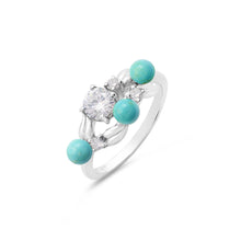 925 Sterling Silver 10x6MM Ring Fine Jewelry Multi Plated Natural Round White Topaz With Turquoise Gemstone Dainty 3.2 Gram Ring