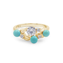 925 Sterling Silver 10x6MM Ring Fine Jewelry Multi Plated Natural Round White Topaz With Turquoise Gemstone Dainty 3.2 Gram Ring