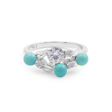 925 Sterling Silver 10x6MM Ring Fine Jewelry Multi Plated Natural Round White Topaz With Turquoise Gemstone Dainty 3.2 Gram Ring