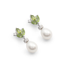 925 Sterling Silver Dangle Drop Earrings Triple Marquise Cut Green Peridot With Round Hanging Pearl Gemstone Fine Jewelry