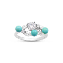 925 Sterling Silver 10x6MM Ring Fine Jewelry Multi Plated Natural Round White Topaz With Turquoise Gemstone Dainty 3.2 Gram Ring
