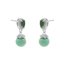 Attractive Solid 925 Sterling Silver Natural 6x4 MM Chrome Diopside & 8 MM Turquoise Gemstone Drop Dangle Earrings Fine Jewelry