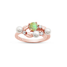 925 Sterling Silver Natural Ethiopian Opal With Pearl Round Shape Faceted Gemstone Engagement Wedding Rings Fine Jewelry
