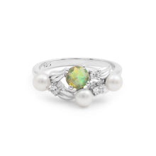 925 Sterling Silver Natural Ethiopian Opal With Pearl Round Shape Faceted Gemstone Engagement Wedding Rings Fine Jewelry