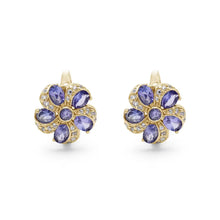 Floral Design Fine Jewelry Solid 925 Sterling Silver Natural Tanzanite Faceted Gemstone Handmade Hoop Earrings Women Party