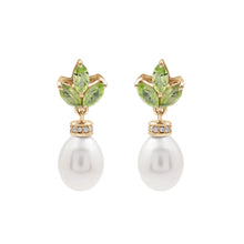 925 Sterling Silver Dangle Drop Earrings Triple Marquise Cut Green Peridot With Round Hanging Pearl Gemstone Fine Jewelry