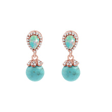 925 Sterling Silver Statement Dangling Drop Earrings With 4.5 Gram Pear Shape Ethiopian Opal & Round Turquoise Gemstone  Fine Jewelry