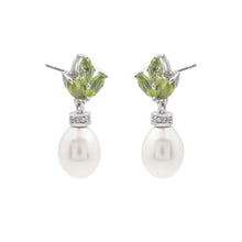 925 Sterling Silver Dangle Drop Earrings Triple Marquise Cut Green Peridot With Round Hanging Pearl Gemstone Fine Jewelry